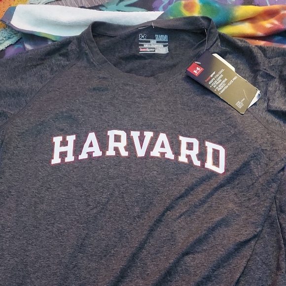 harvard Tops - Under Armour  trendy spell out Harvard Gray  Shirt. Nwt.